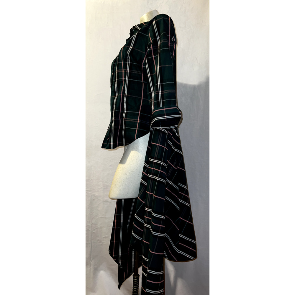 NEW YORK & COMPANY 7th Avenue Design Studio Plaid Button Long Drape Tail Shirt L - Picture 6 of 8